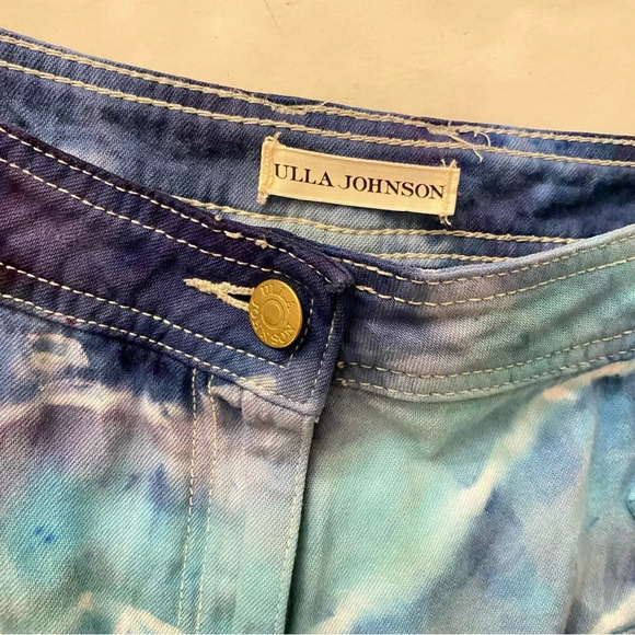 Ulla Johnson Wide Leg Flare Jeans High Rise Womens Size 8 Mixed Blue Ocean Waves - Picture 11 of 16